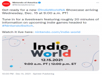 任天堂独立游戏发布会12月16日开启 时长约20分钟